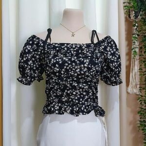 Cutest Floral Ruched Tie Strap Top